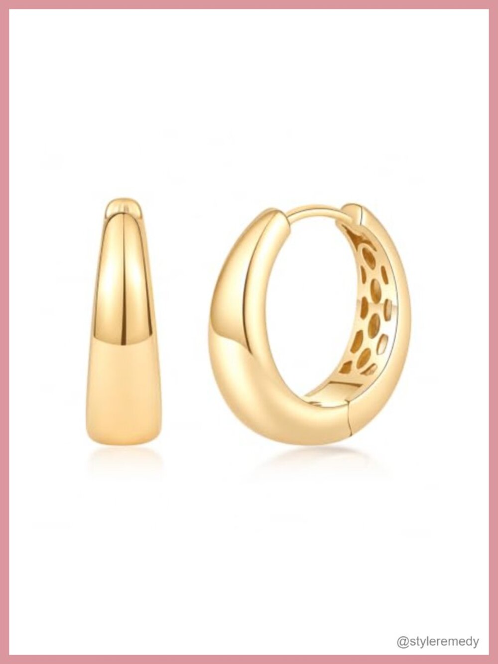 14K Gold Plated Chunky Teardrop Huggie Hoop Earrings for Women, Click-Top